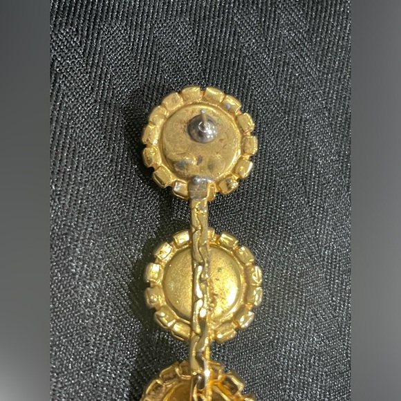 Vintage Signed Lawrence VRBA Faux Pearl Rhinestone 3.5 Dangle Pierced Earrings - Picture 9 of 16